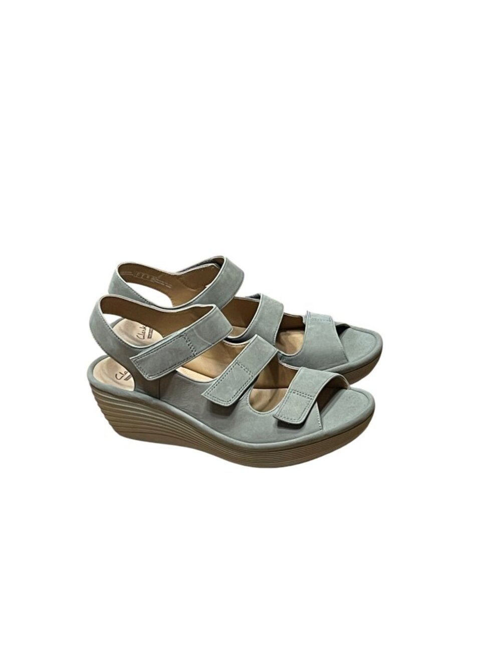 Clarks Collection Womens Soft Cushion Wedge Sandals Size 8W Gray Adjustable Stra - Picture 3 of 10